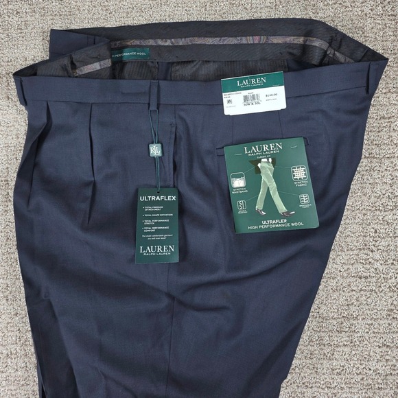 Lauren Ralph Lauren Ultraflex Navy Wool Blend Pleated Dress Pants 50x30 NWT